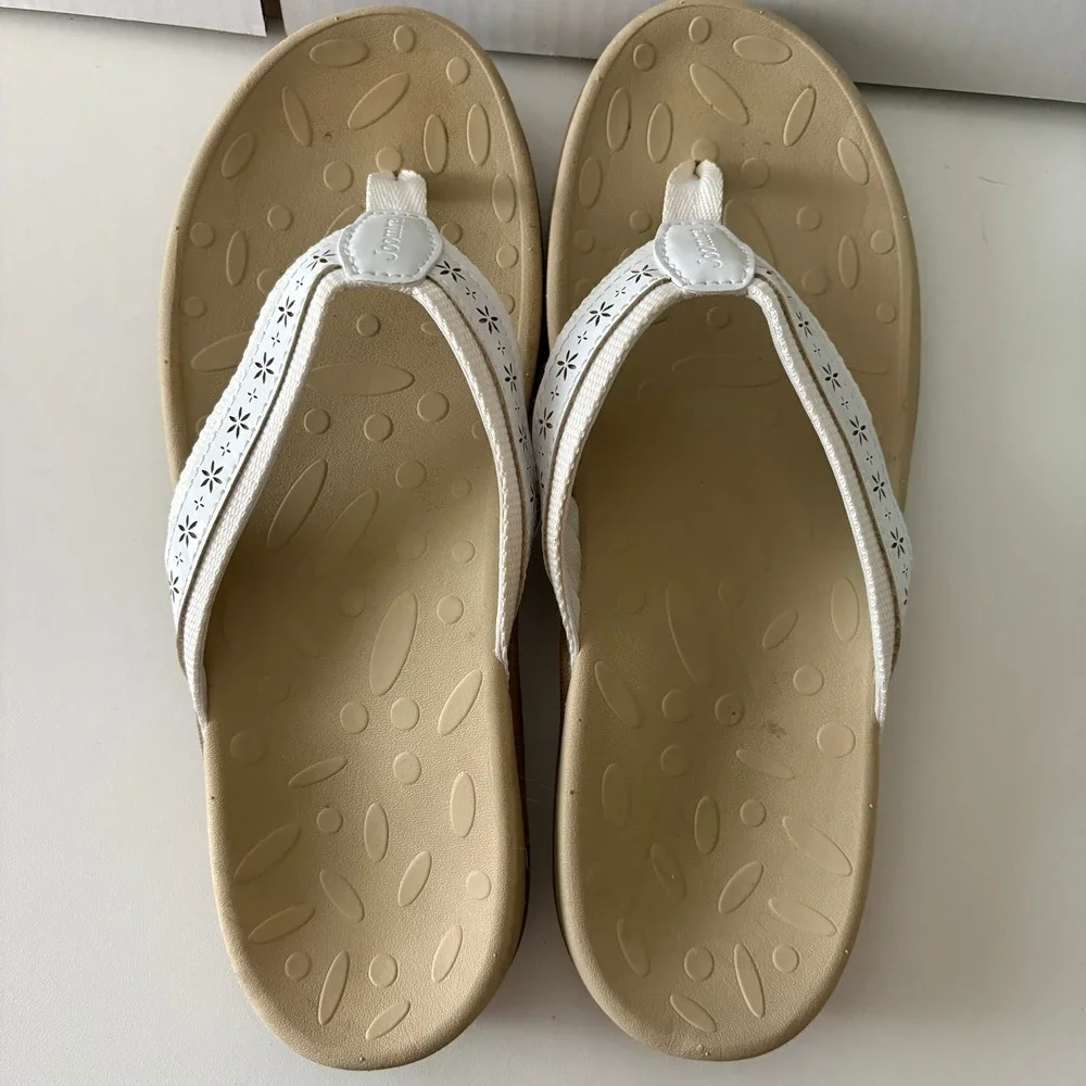 Joomra Womens Orthotic Flip Flops White Floral Arch Support Sandals Size 41 10